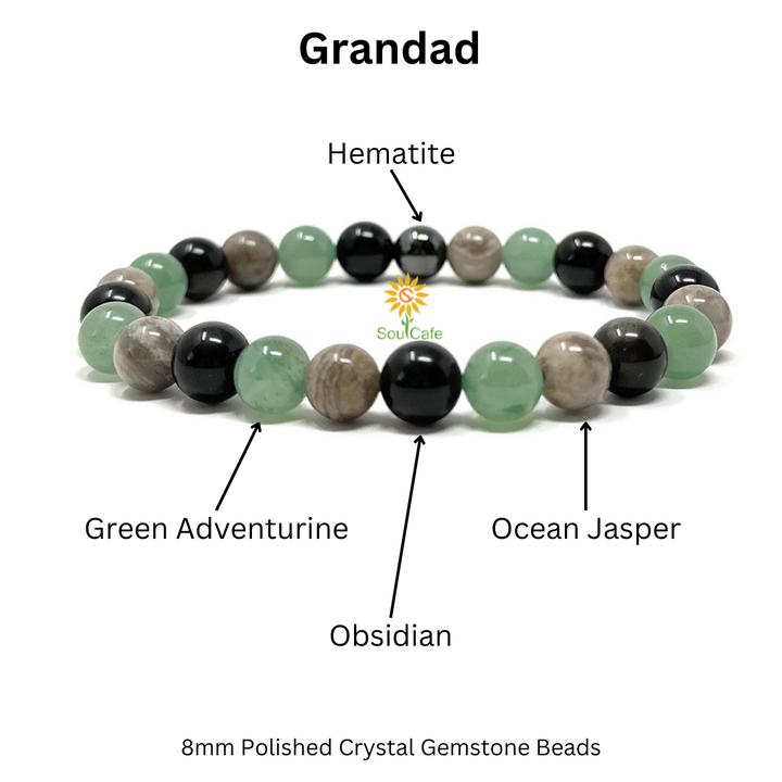 Gift for Grandad - Stretch Bead Crystal Gemstone Bracelet - Soul Cafe Gift Box & Tag