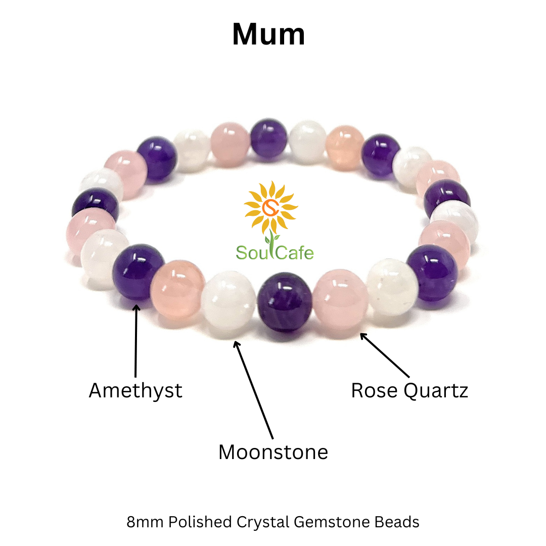 Gift for Mum - Stretch Bead Crystal Gemstone Bracelet - Soul Cafe Gift Box & Tag - Mothers Day Gift