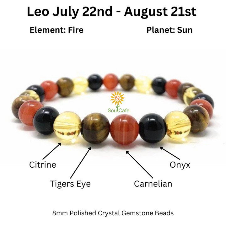 Leo Crystal Bracelet - Power Bracelet - Zodiac Birthstones - Gift Box & Tag