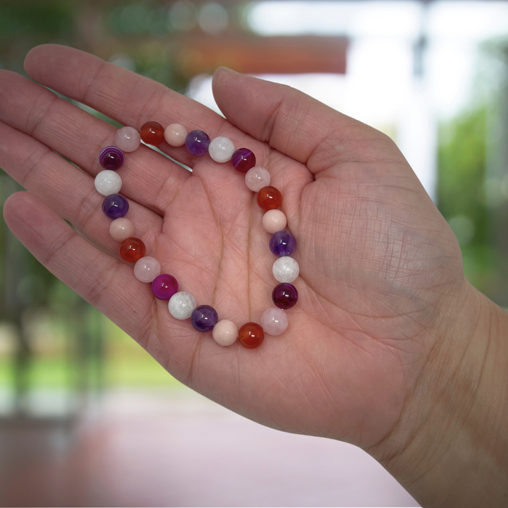 Manifest Enhance & Attract Love Crystal Gemstone Stretch Bead Bracelet  -  Soul Cafe Gift Box & Crystal Properties Infomation Card