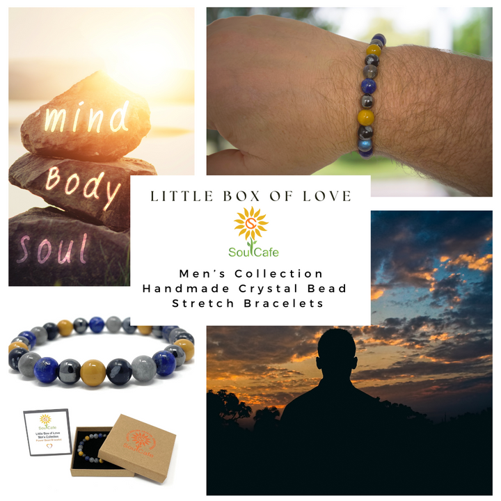 Men's Power Bead Bracelet - Labradorite, Lapis Lazuli, Yellow Jasper, Snowflake Obsidian, Hematite - Soul Cafe Gift Box & Tag