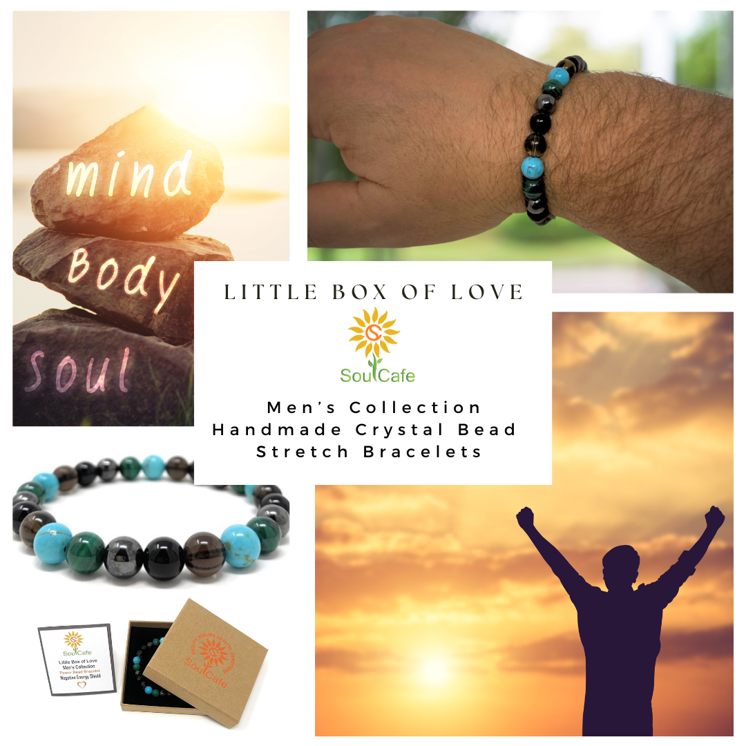 Men's Negative Energy Shield Crystal Gemstone Bead Bracelet - Soul Cafe Gift Box & Tag