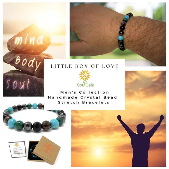 Men's Negative Energy Shield Crystal Gemstone Bead Bracelet - Soul Cafe Gift Box & Tag