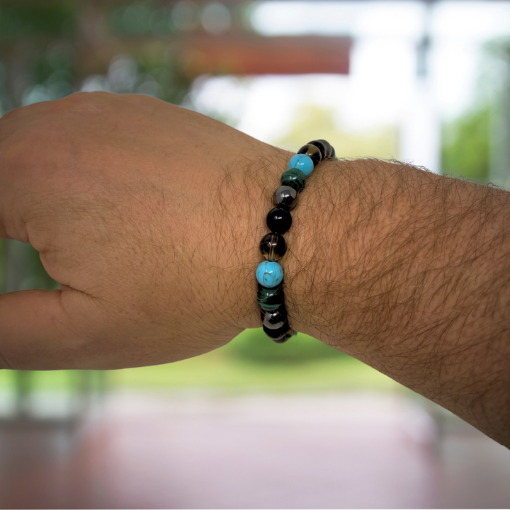 Men's Negative Energy Shield Crystal Gemstone Bead Bracelet - Soul Cafe Gift Box & Tag
