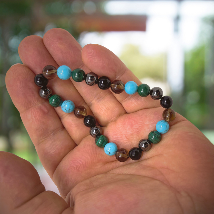 Men's Negative Energy Shield Crystal Gemstone Bead Bracelet - Soul Cafe Gift Box & Tag