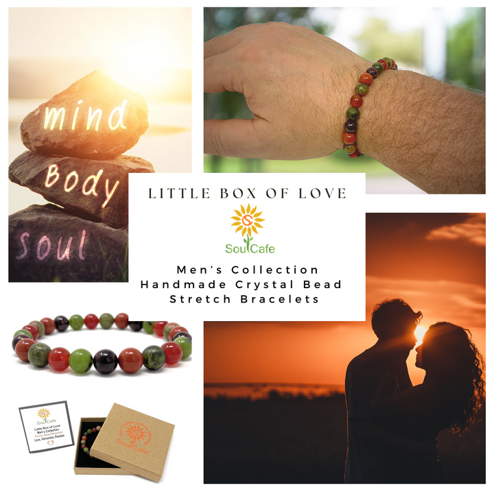 Men's Love & Passion Stretch Crystal Gemstone Bead Bracelet - Soul Cafe Box & Tag