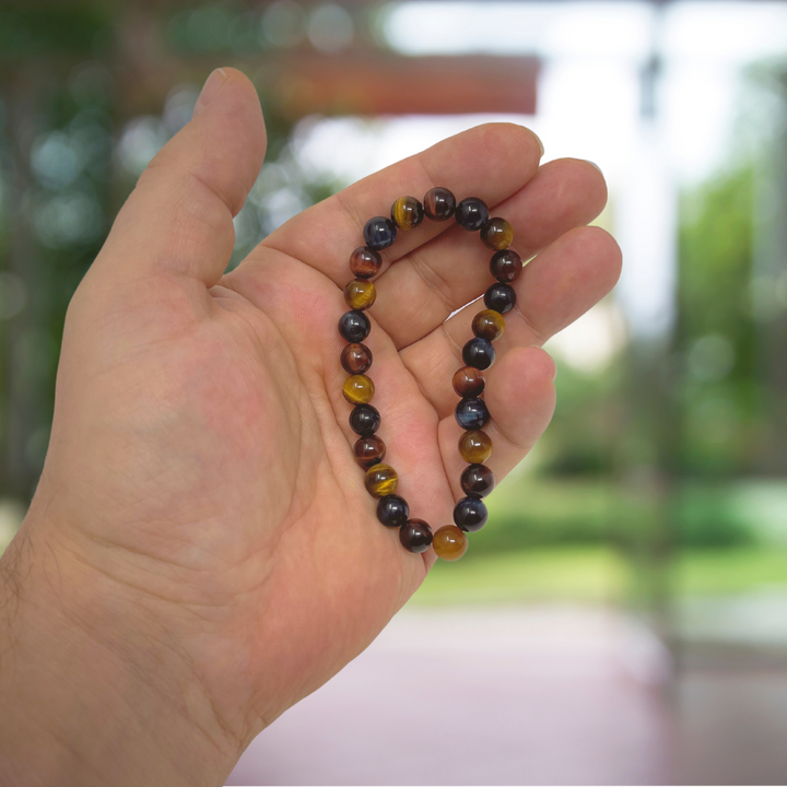 Men's Rainbow Tigers Eye Crystal Gemstone Power Bead Stretch Bracelet - Soul Cafe Gift Box & Crystal Meaning Card