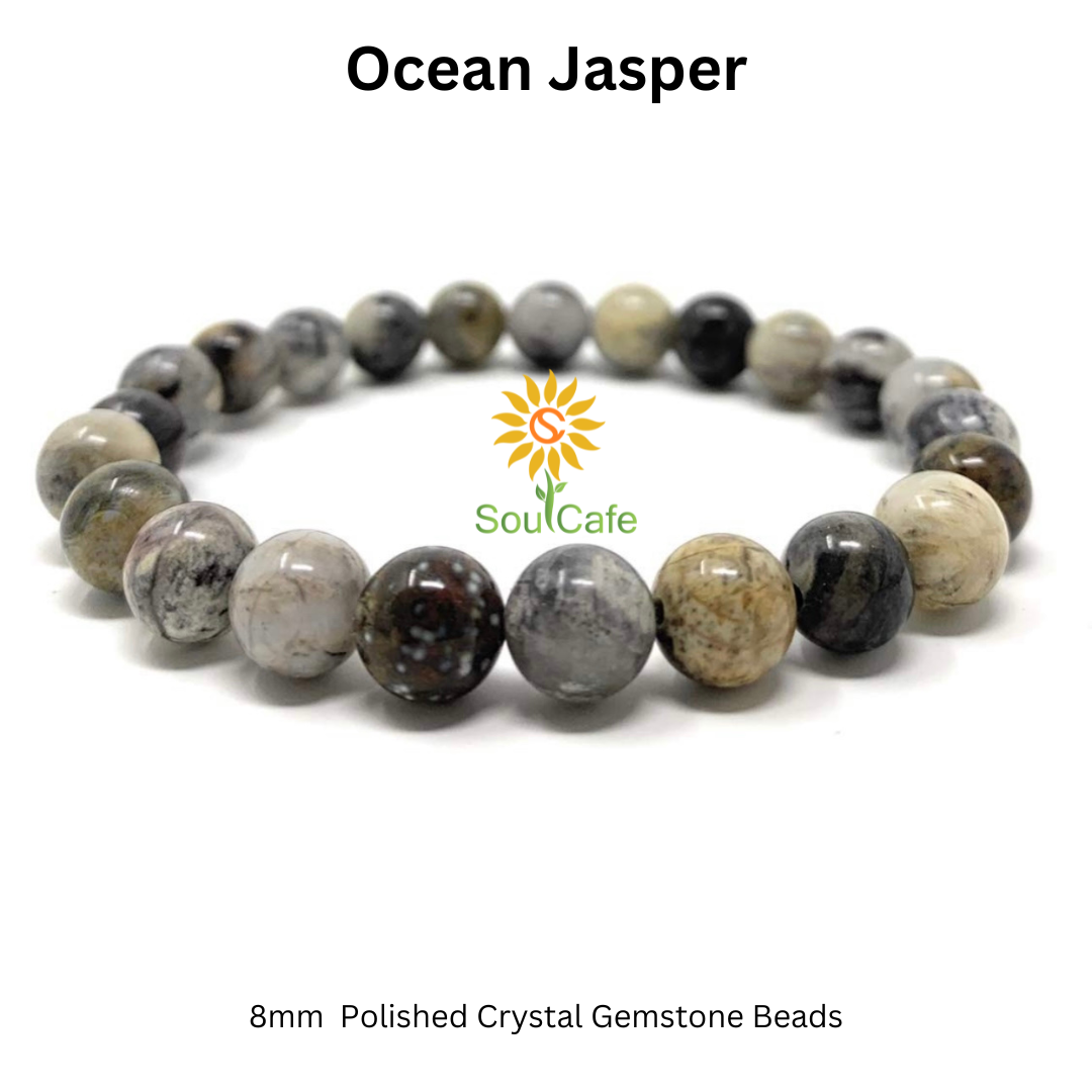 Ocean Jasper Power Bead Crystal Bracelet - Crystal Gemstone Bracelet - Gift Box & Tag