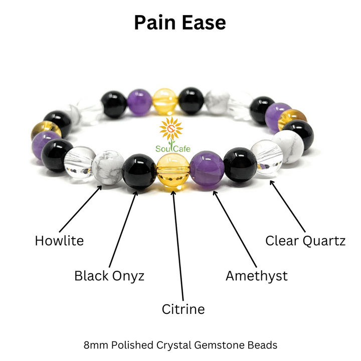 Crystal Gemstone Holistic Pain Support Stretch Bead Bracelet  - Soul Cafe Gift Box and Information Tag - Wellbeiing Crystals