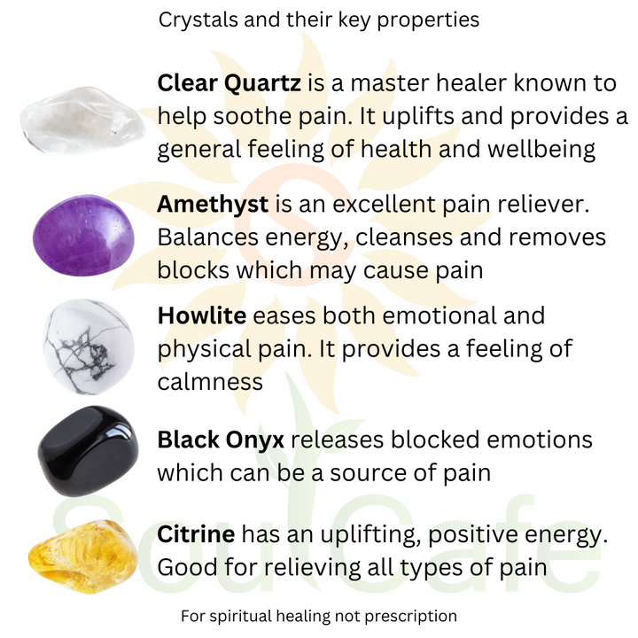 Crystal Gemstone Holistic Pain Support Stretch Bead Bracelet  - Soul Cafe Gift Box and Information Tag - Wellbeiing Crystals