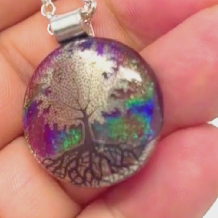SoulCafe Dichroic glass kiln fused tree of life Pendant - Unique one of a kind - 3cm x 3cm