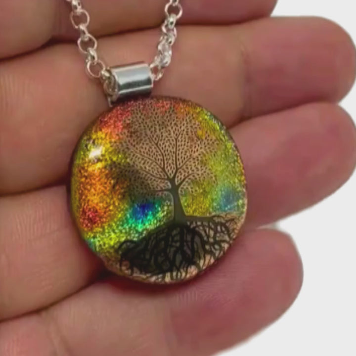 SoulCafe Dichroic glass kiln fused tree of life Pendant - Unique one of a kind - 3cm x 3cm