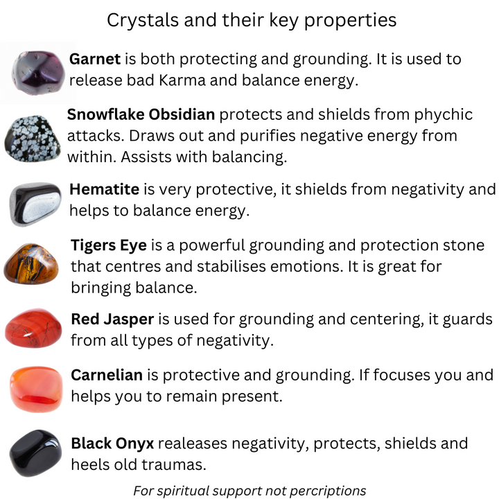 Protection & Grounding Bracelet - Stretch Crystal Gemstone Bracelet - Soul Cafe Gift Box & Information Tag - Grounding Bracelet