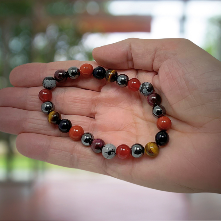 Protection & Grounding Bracelet - Stretch Crystal Gemstone Bracelet - Soul Cafe Gift Box & Information Tag - Grounding Bracelet