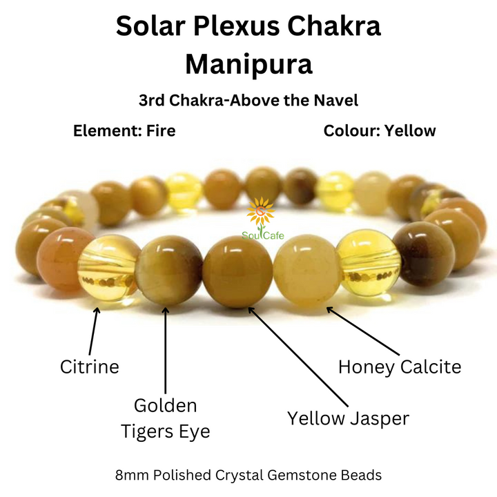 Soulcafe Solar Plexus Chakra Crystal Bead Bracelet with Gemstones for Spiritual Connection, Wellness, Reiki, Meditation & Affirmation's Gift Box & Crystal Meaning Information Tag