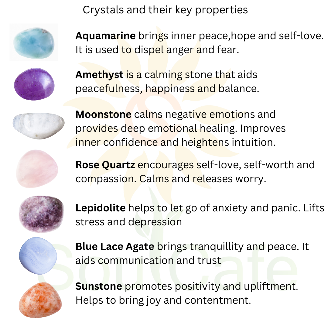 Stress and Anxiety Crystal Gemstone Stretch Bead Bracelet for Holistic Support - Soul Cafe Gift Box & Tag