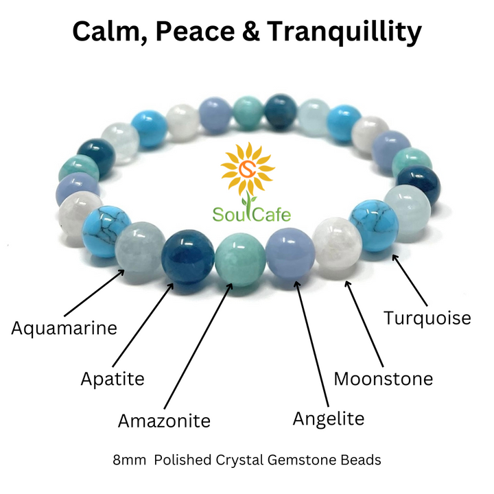 Calm, Peace & Tranquillity Crystal Gemstone Stretch Bead Bracelet  - SoulCafe Gift Box & Tag