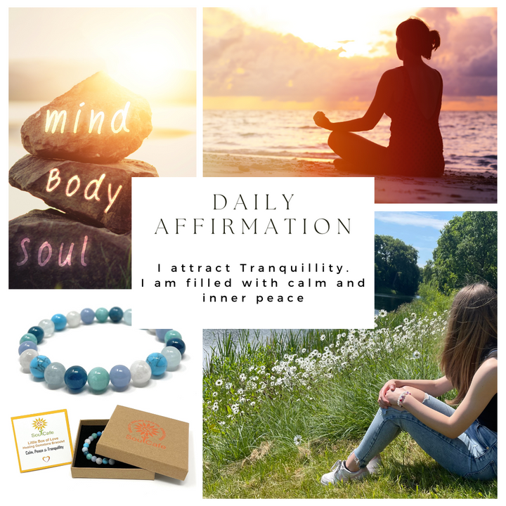 Calm, Peace & Tranquillity Crystal Gemstone Stretch Bead Bracelet  - SoulCafe Gift Box & Tag
