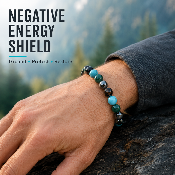 Men's Protection & Grounding Crystal Bracelet | Negative Energy Shield