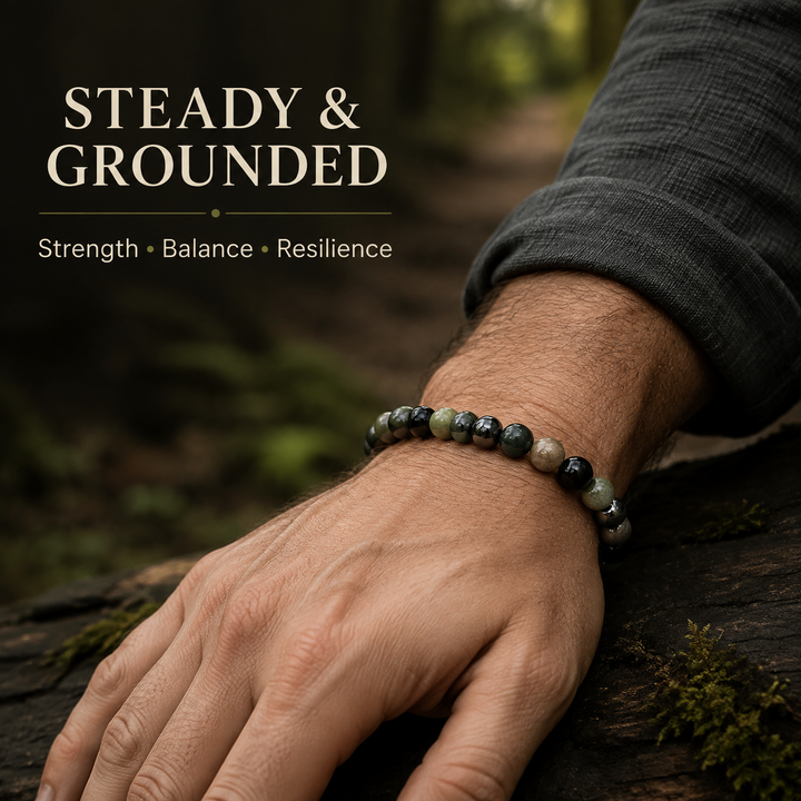 Men's Crystal Gemstone Bead Bracelet - Bloodstone, Jade, Ocean Jasper, Hematite, Black Tourmaline - Gift Box & Tag - XS/S/M/L/XL