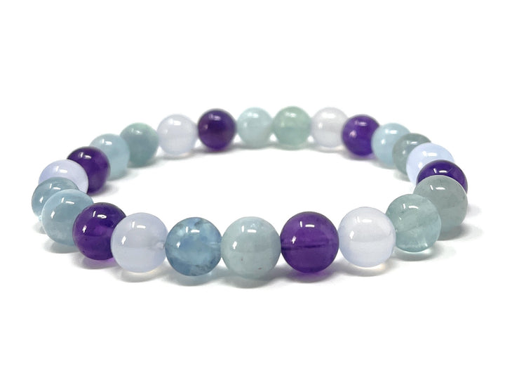 Pisces Crystal Bracelet - Power Bracelet - Zodiac Birthstones - Gift Box & Pisces Tag - Aquamarine, Blue Lace Agate, Fluorite, Amethyst