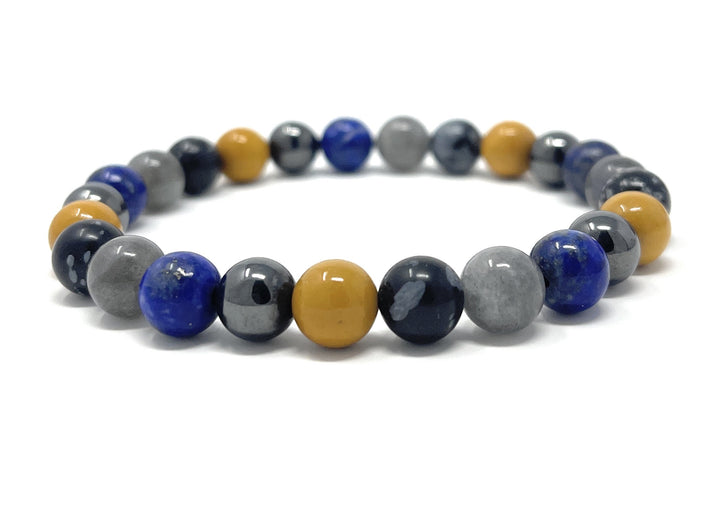 Men's Power Bead Bracelet - Labradorite, Lapis Lazuli, Yellow Jasper, Snowflake Obsidian, Hematite - Soul Cafe Gift Box & Tag